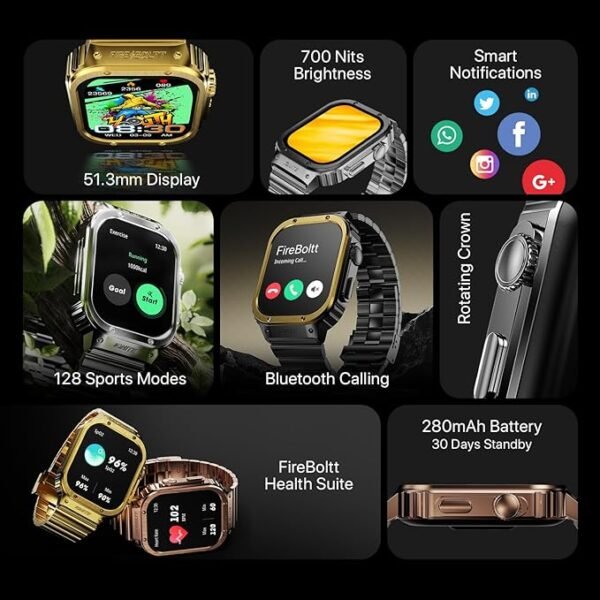 Fire-Boltt Maverick Smartwatch 51.308mm (2.02 inch) IPS Display, Luxury Stainless Steel Look - Image 3