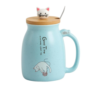 Spooky Creative Starry Sky Ceramic Mug – Cute 3D Cat Design with Lid & Spoon, Perfect for Office, Breakfast, & Gifts – Available in Blue – 420ml